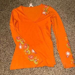 Sundance Orange Embroidered Long Sleeve Top